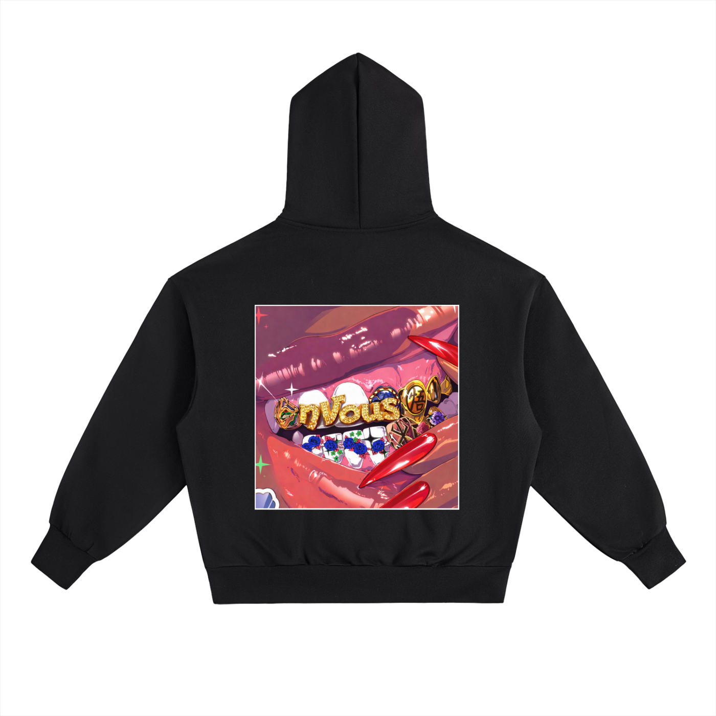 Oversized Hoodies Black Grill Graphic