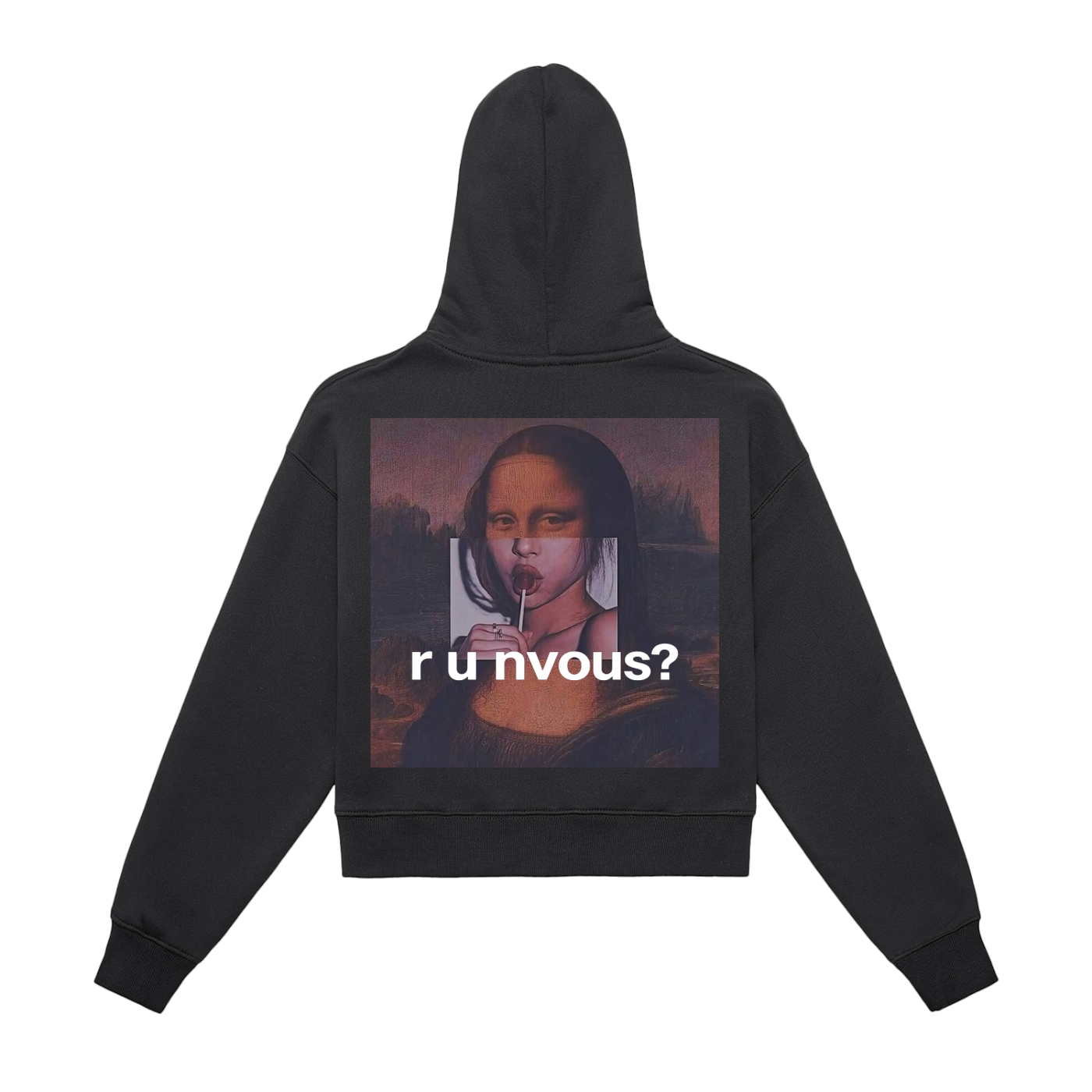 Cropped Zip Hoodies Black Mona Lisa Graphic