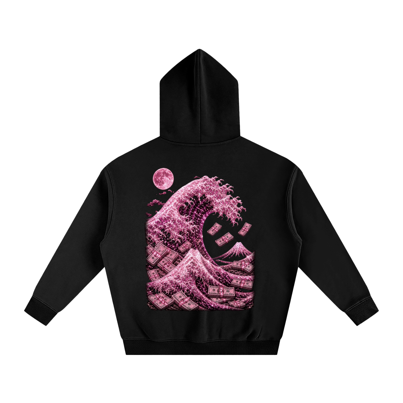 Oversized Hoodies Black Wave Graphic